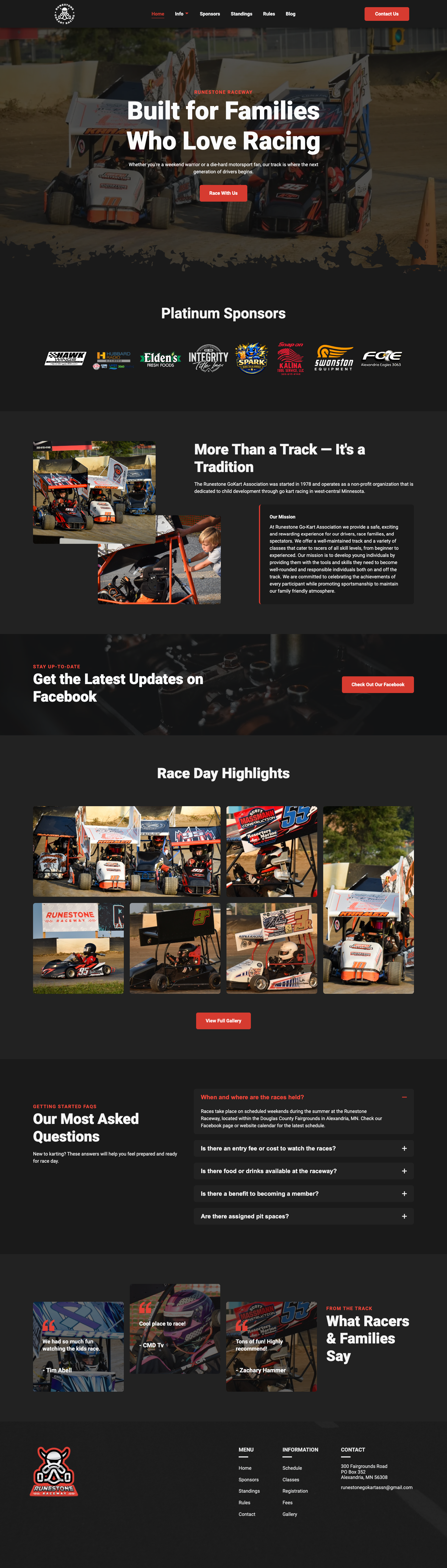 Runestone Racing website homepage preview